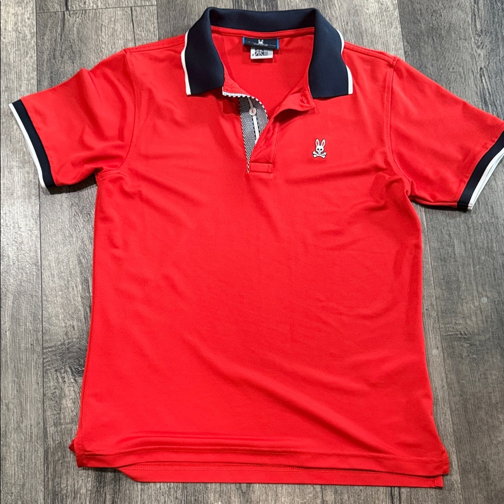 Psycho Bunny Red Polo with Navy Contrast Collar